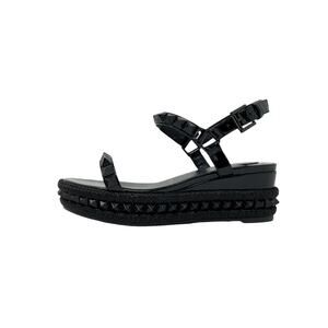 Christian Louboutin Pyraclou 60 Black Patent Spike Wedges 37
